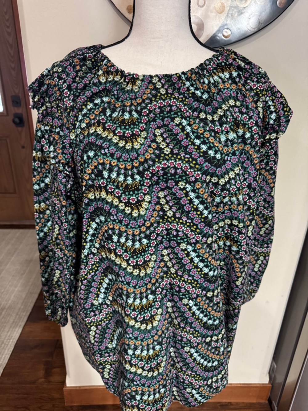 LOFT Black Floral Smocked-Yoke Peasant Tunic